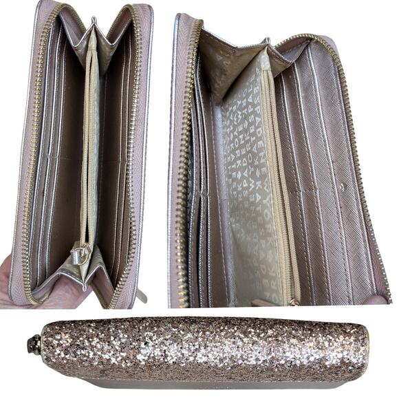 Kate Spade Greta Court Tote Bag + Zip Wallet Set Rose Gold Glitter Pink Leather - Picture 11 of 12